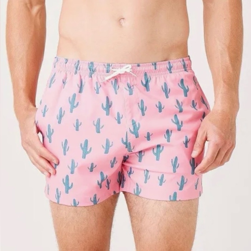 Bernies Pink Cactus Print Swim Trunks Men's Size‎ L